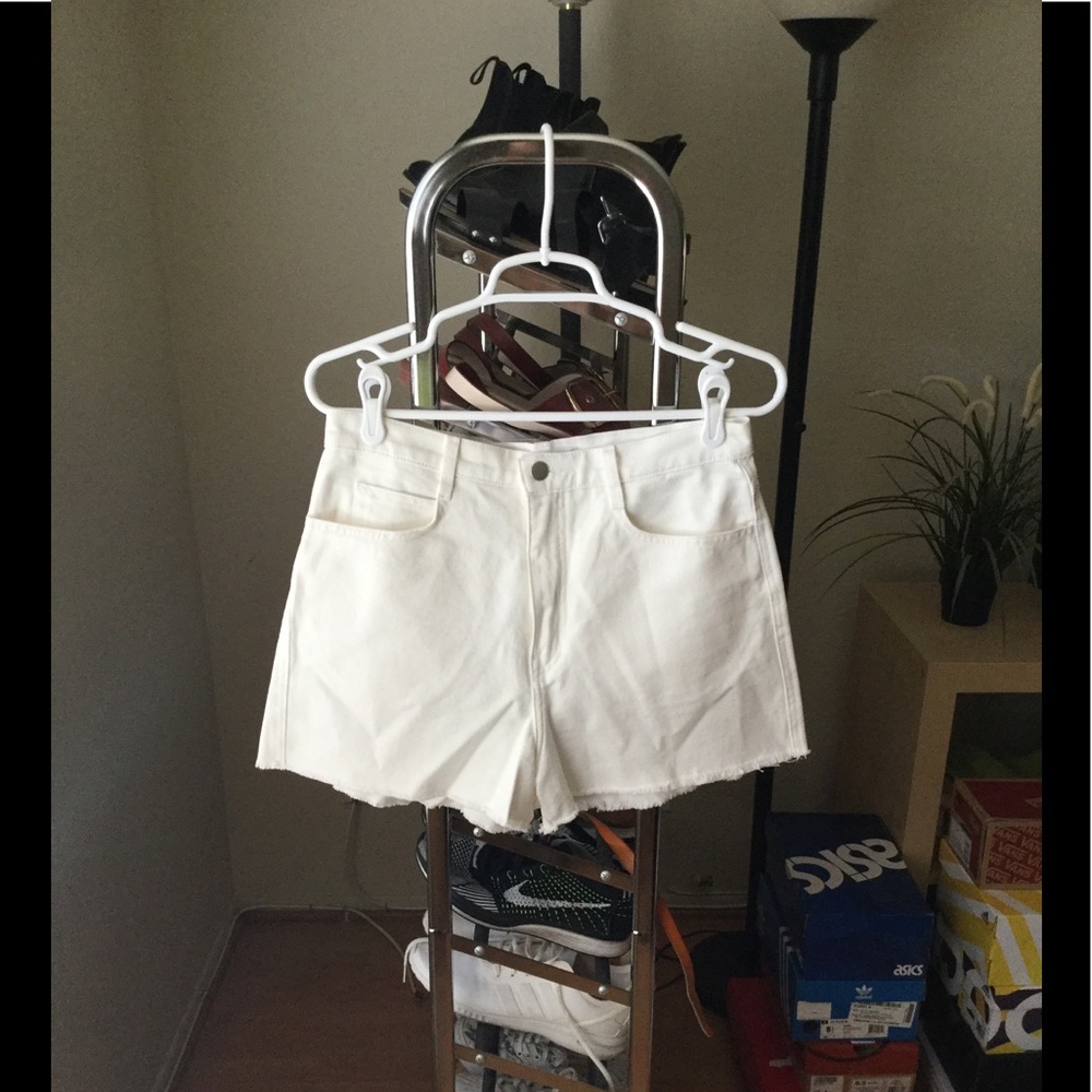 American Apparel White Denim High Waist Shorts